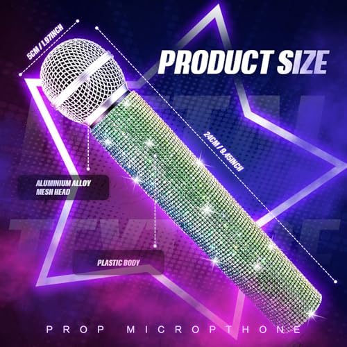 Sanwuta Fake Microphone Prop Sparkly Bling Rhinestones Plastic Play Microphone Pretend Glitter Bedazzled Mic for Cosplay Party Costume(Gradient)