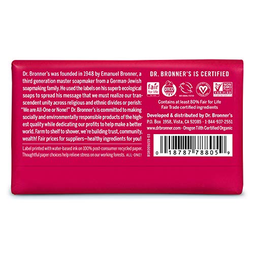 Dr. Bronner's - Pure-Castile Bar Soap (Rose, 5 ounce, 6-Pack) - Made with Organic Oils, For Face, Body and Hair, Gentle and Moisturizing, Biodegradable, Vegan, Cruelty-free, Non-GMO