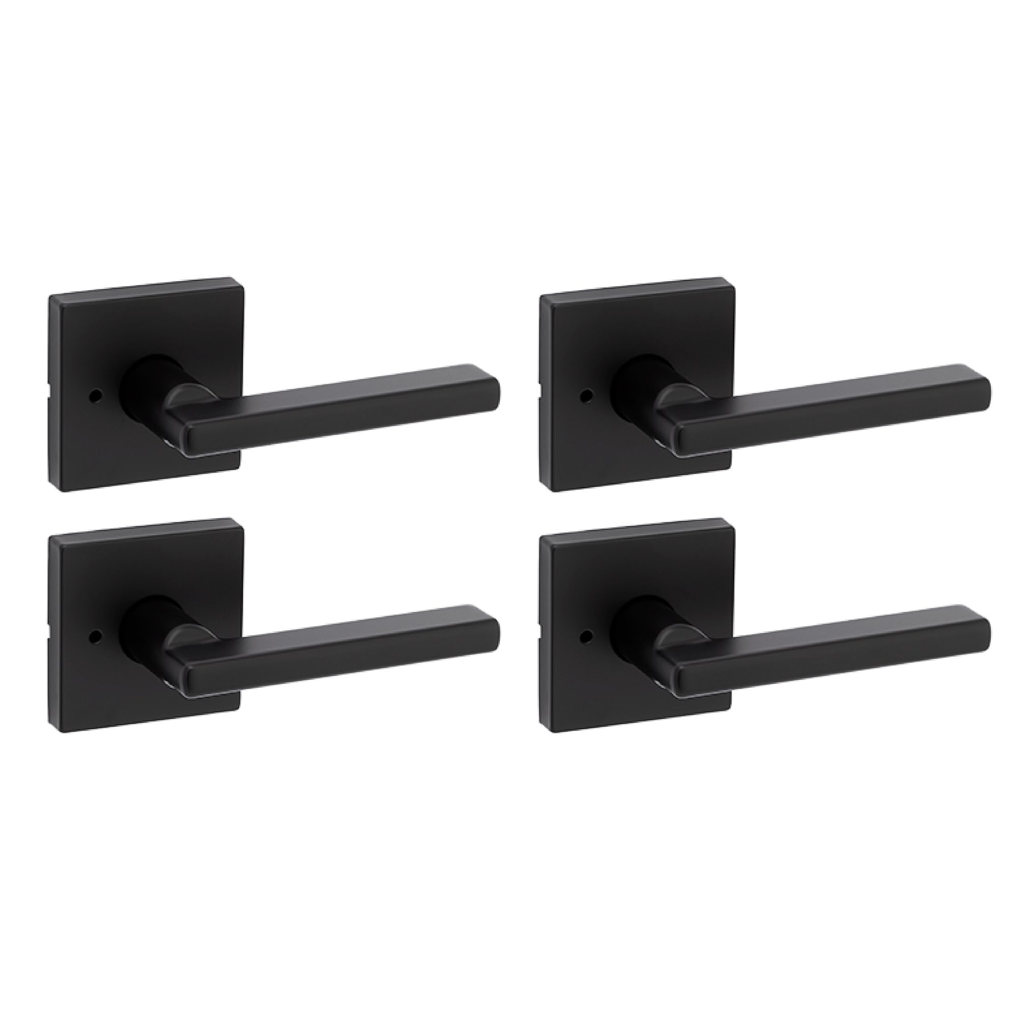 Kwikset Halifax Interior Privacy Door Handle with Lock, Door Lever for Bathroom and Bedroom, Matte Black, Reversible Keyless Turn Lock, with Microban Protection, 4 Pack