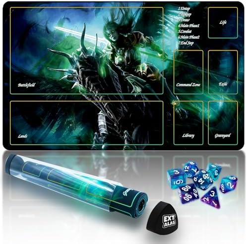 MTG Playmat TCG Playmat -Includes Storage Tube and 7 Dice-Experience Top-Tier Quality and Edge-Locking Waterproof and Non-Slip Mat! (playmat with Zones, 2-A Hero on a Horse)