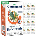 Organic Unsalted 16.9oz Beef Bone Broth from Gourmend Foods (12 Pack) – Just 10 Ingredients, Low FODMAP Certified, Filler Free, Gluten Free, Non-GMO, Onion & Garlic Bulb Free