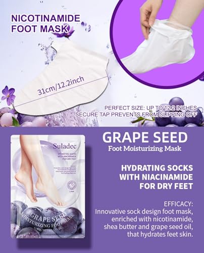 Moisturizing Foot Mask with Grape Seed Oil and Shea Butter, Hydrating Foot Masks for Dry Cracked Feet, Dry Skin Moisturizer for Soft and Smooth Touch Feet - Men Women - 7 Pairs