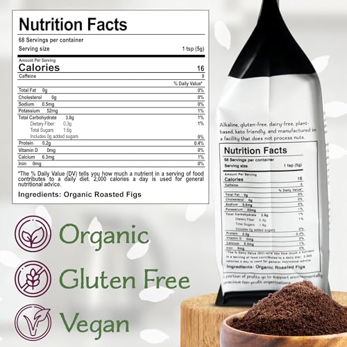 FigBrew Beanless Coffee Supplement | Coffee Alternative, Caffeine-Free, Single-Ingredient | Digestion-Friendly, Low Acid, Keto, Vegan & Organic| 68 Servings, 12oz Bag