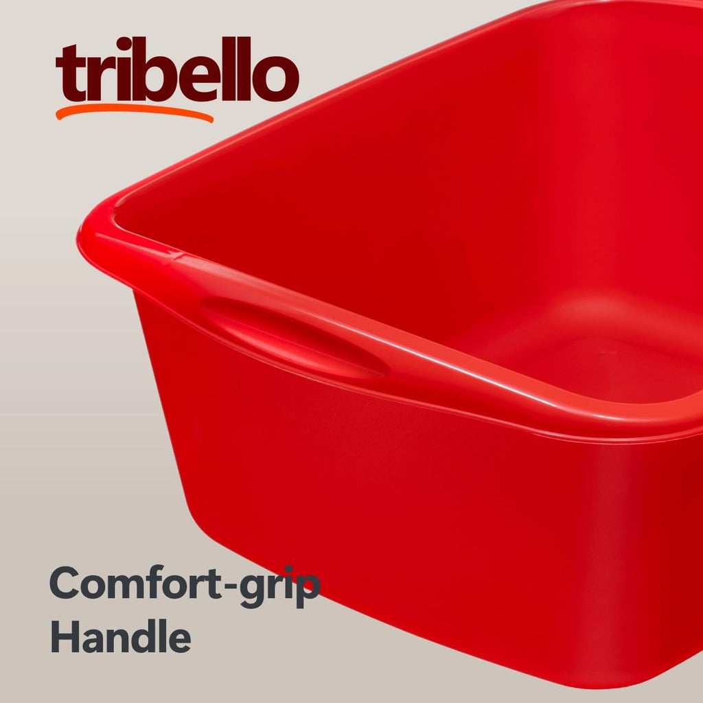 Tribello Plastic Wash Tub Dishpan Basin and Foot Bath for Soaking Feet, Laundry Hand Wash Bucket, Dish Pans for Washing and Storage Cleaning Supplies - 12 Quarts - Heavy Duty - Made in USA (Red)