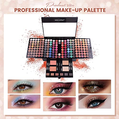 MISS ROSE 190 Colors Cosmetic Make up Piano Box Set,Combination with Eyeshadow /Facial Blusher /Eyebrow Powder /Eyeliner Pencil /Mirror,All-in-1 Makeup Gift Set (Color B)