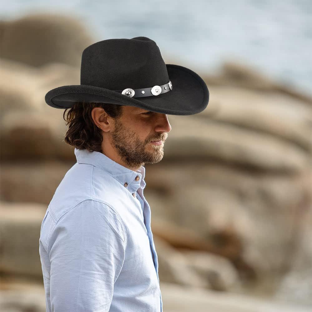 Western Cowboy Hat for Men Women Classic Fedora Cowgirl Hats Buckle Belt