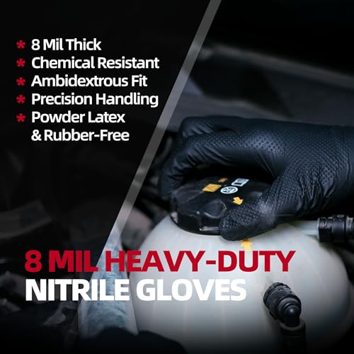 Jointown Basic Heavy Duty Nitrile Gloves, 8 Mil Black Mechanic Disposable Gloves Medium with Raised Diamond Texture, Latex Free, Powder Free Industrial Automotive Work Gloves Case of 1000