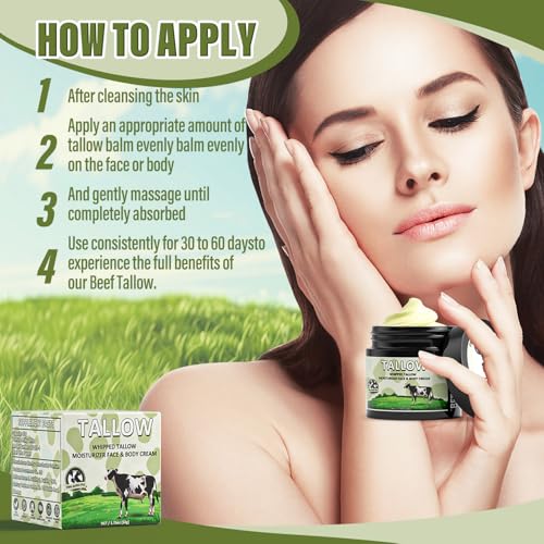 Beef Tallow for Skin, Tallow Balm, Beef Tallow Face Moisturiser, 100% Grass Fed Beef Tallow for Skin Care - Natural Handmade Lotion Whipped Beef Tallow
