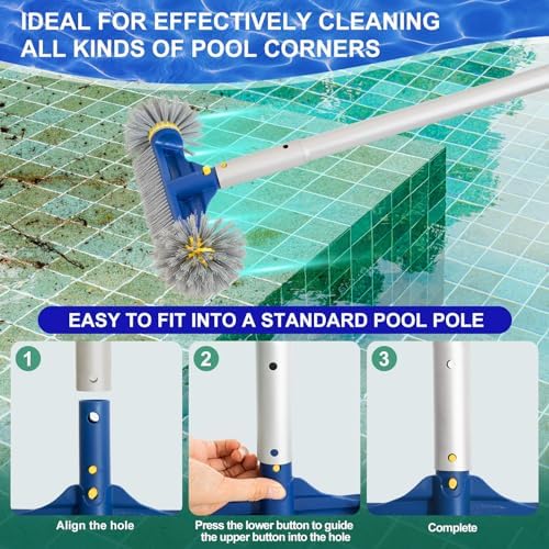 POOLAZA Premium Pool Brush with Round Ends - 12.5'' Head for Pool Walls, Tiles & Spa, High-Efficiency Scrub Brush