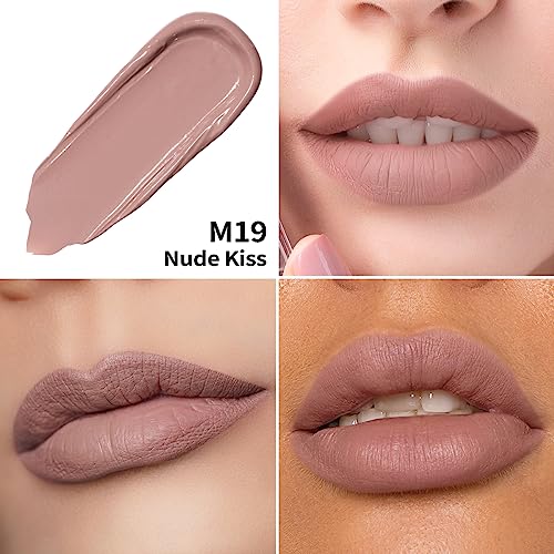 Oulac Matte Liquid Lipstick 2 PCS Set, Long Lasting Lipstick Waterproof Lip Stain, No Transfer, Creamy High Pigmented Formula with Rose Oil, Vegan [M19+M24]