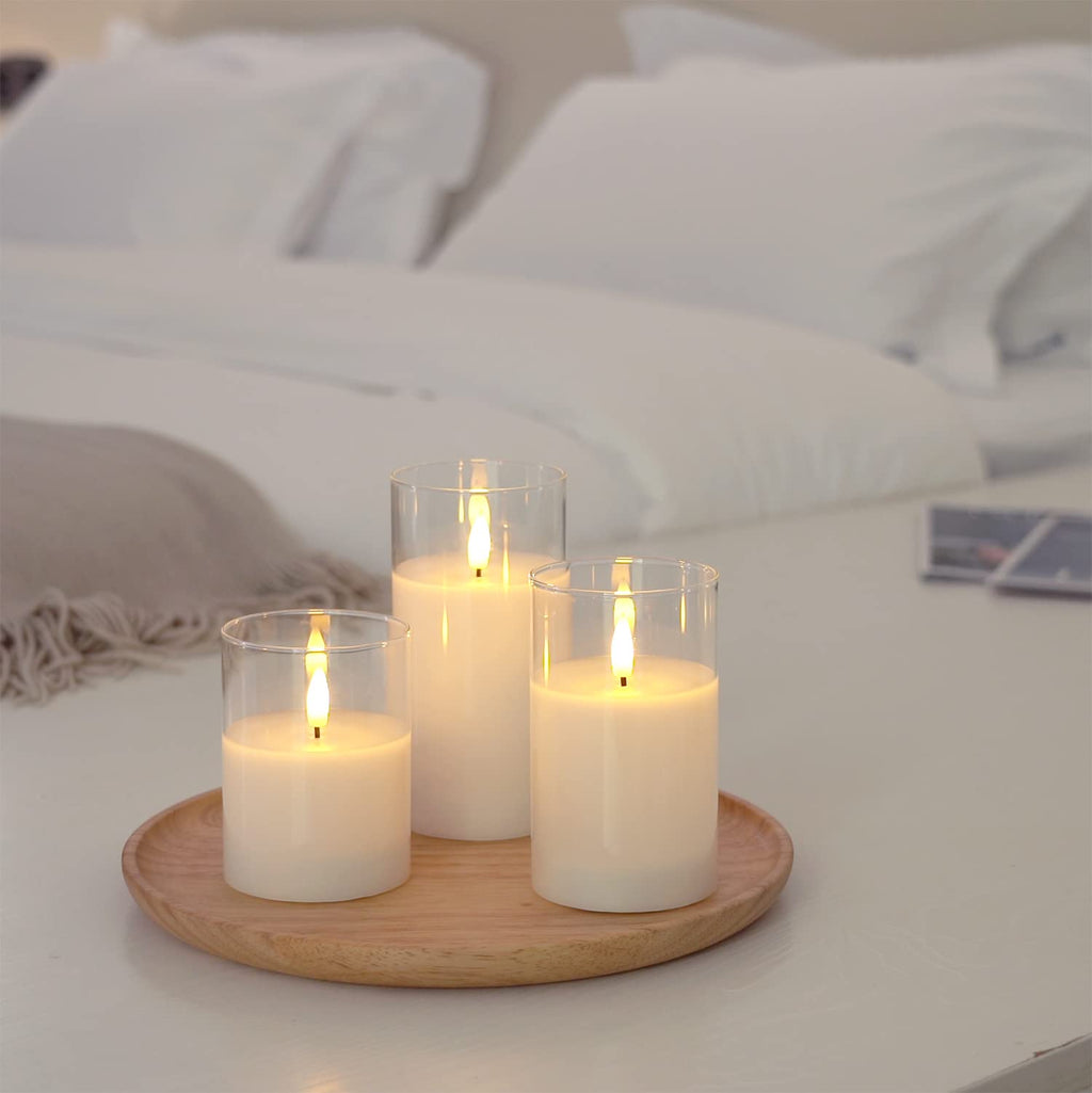Amagic White Glass Flameless LED Candles Battery Operated with Remote Timer