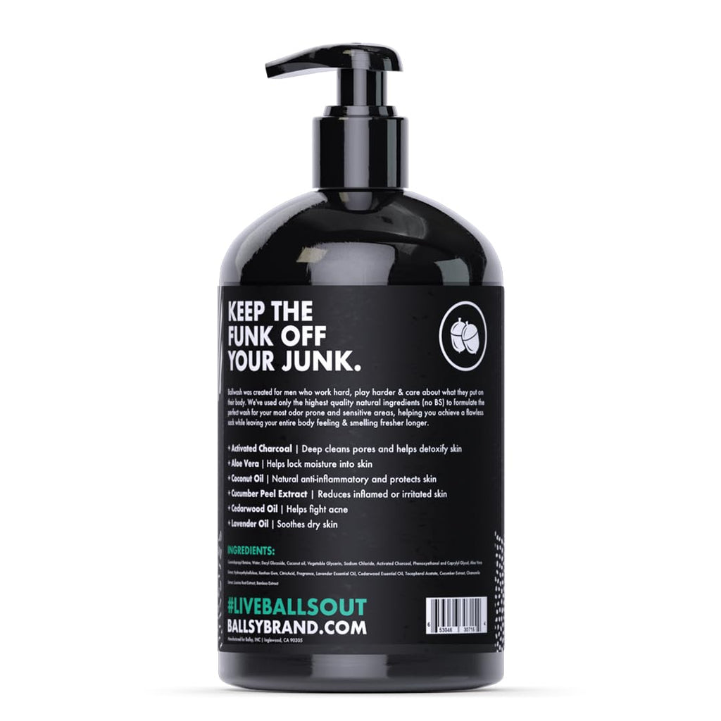 Ballsy Ballwash Charcoal Body Wash for Men - Moisturizing Men’s Bodywash with Coconut Oil – Soap for Men & Great for your Most Intimate Areas, 16 Oz