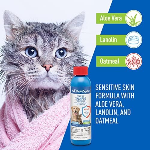 Plus Flea & Tick Shampoo with Precor for Cats, Kittens, Dogs & Puppies Over 12 Weeks Of Age |Sensitive Skin Flea Treatment for Dogs & Cats |Kills Adult Fleas, Flea Eggs, Ticks, and Lice |6 Oz