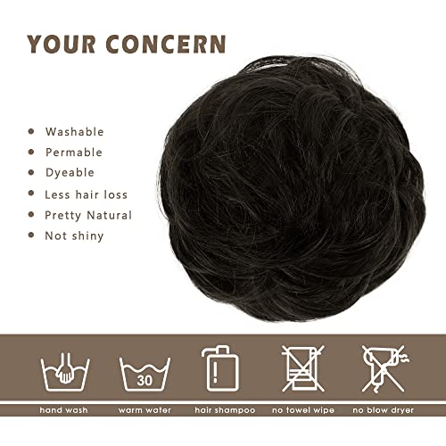 BARSDAR Human Hair Bun Extension - Human Hair Bun Scrunchie for Women Girls - Real Hair Buns Hair Piece Large Black Hair Bun Extensions Updo Chignons Daily - Natural Black