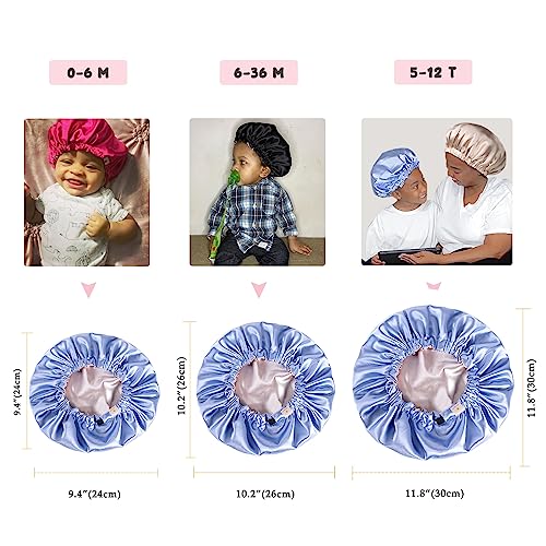 YANIBEST Baby Satin Bonnet Sleep Cap - Double Layer Reversible Adjustable Silky Satin Cap for Infant Toddler(6-36Months,Sky Blue)