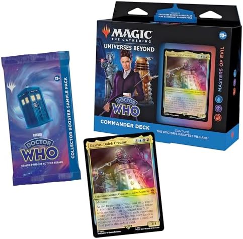 Magic: The Gathering Doctor Who Commander Deck - Masters of Evil (100-Card Deck, 2-Card Collector Booster Sample Pack + Accessories)