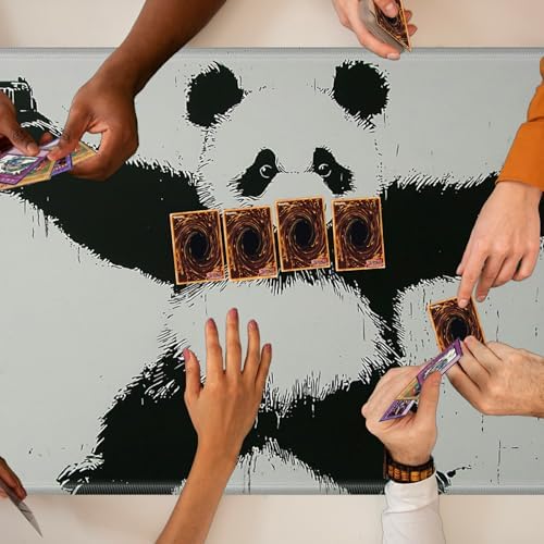 Playmats for Magic: The Gathering MTG Card Game Mat Plus 50 Pcs Card Sleeves, 24 x 14 inch TCG Mat with Stitched Edge for Commander Deck Duskmourn Board Game, Panda with Guns