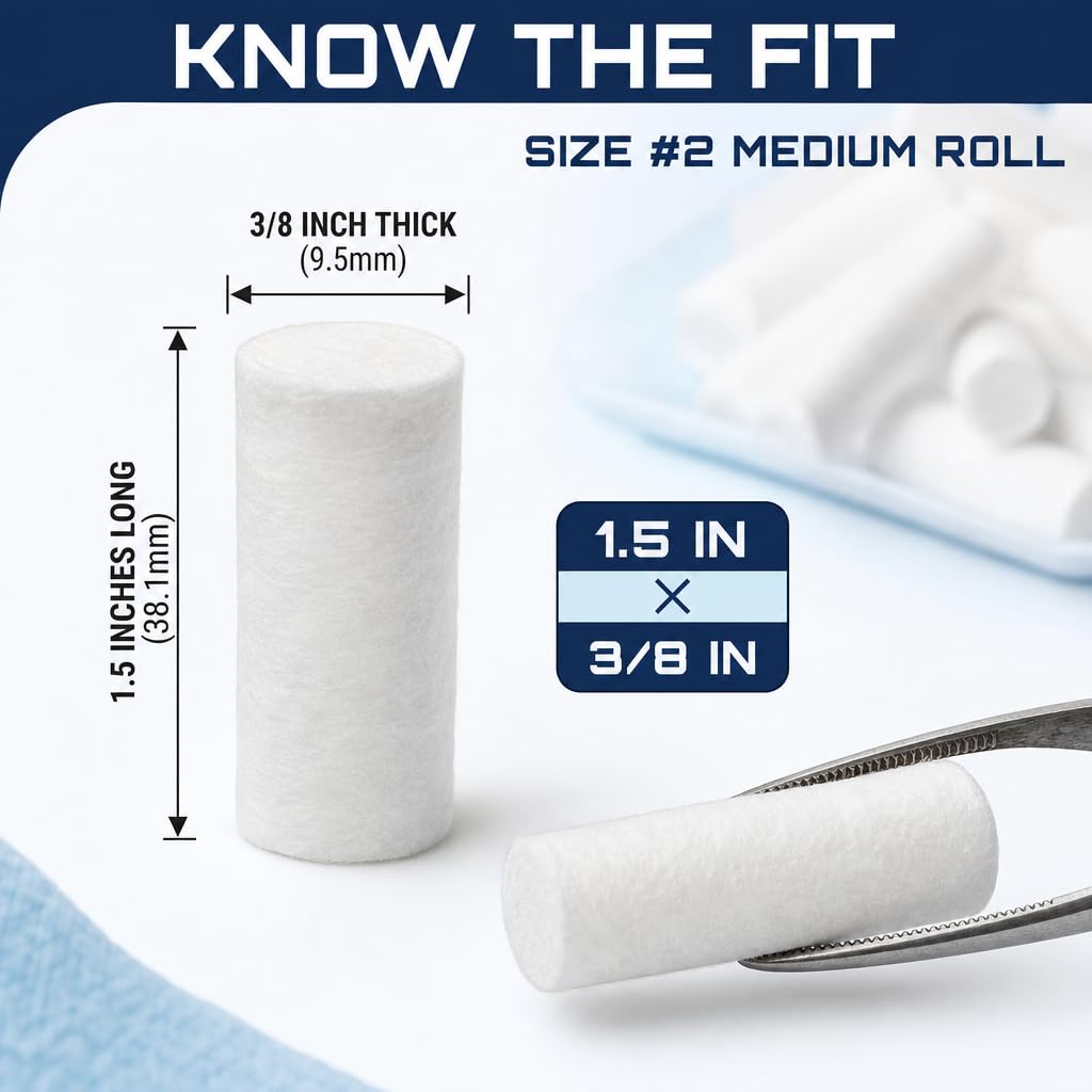 Dental Cotton Rolls 100 Count, Nose Bleed Stoppers, Wisdom Teeth Recovery