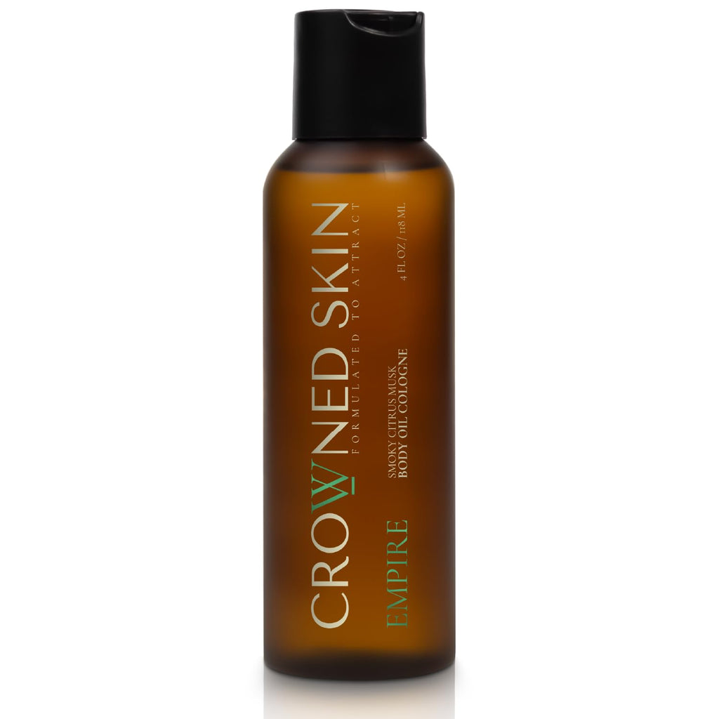 Crowned Skin Empire Body Oil Cologne for Men | Smoky Citrus Musk | New Moisturizing Formula Scented with Lemon & Lavender | Infused with Natural Jojoba & Grapeseed Oil | All-Day Fragrance | 4oz