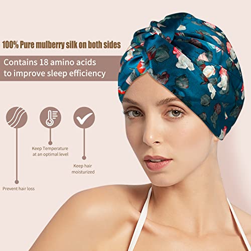 OLESILK Silk Bonnet for Sleeping Women: 100% Mulberry 22 Momme Silk, Adjustable Fit for Night Hair Care, No Frizz for Curls, Royalblue