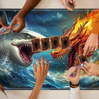 Playmats for Magic: The Gathering MTG Card Game Mat Plus 50 Pcs Card Sleeves, 24 x 14 inch TCG Mat with Stitched Edge for Commander Deck Duskmourn Board Game, Dragon and White Shark