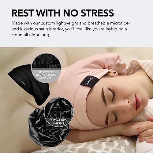 Hairbrella Satin Lined Adjustable Sleep Cap - Sleeping Caps for Women to Protect Hair, Satin Band Edge, Silk Bonnet