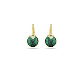 Swarovski Bella V drop earrings, Round cut, Green, Gold-tone finish