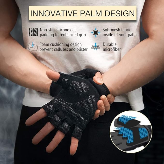 ATERCEL Workout Gloves for Men and Women, Exercise Gloves for Weight Lifting, Cycling, Gym, Training, Breathable and Snug fit (Black, XS)