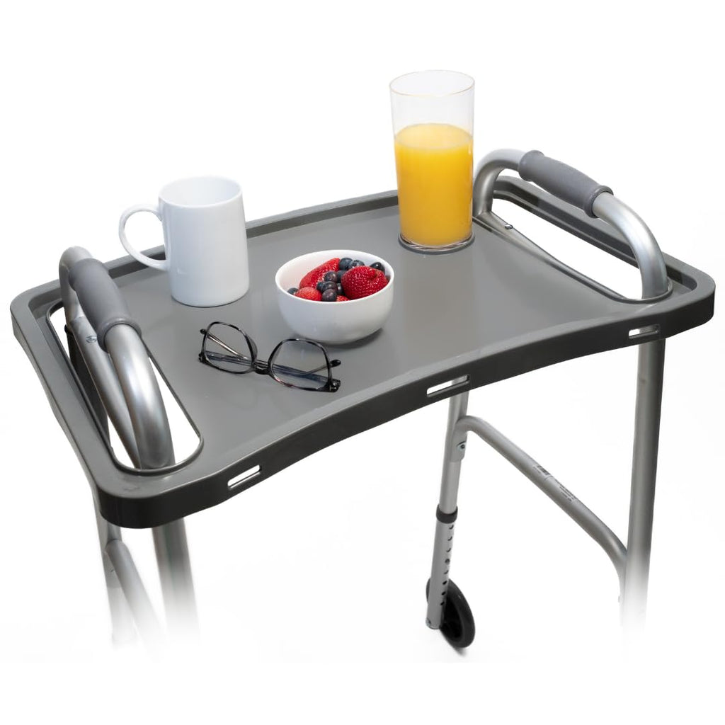 StrongArm Solid Gray Walker Tray with Cup Holder, Tray for Folding Walkers, Food Tray, Walker Accessories, Tray Table for Standard Adult Walkers (Gray)