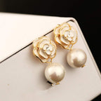 Fashion Design Faux Pearl Charm Flower Dangle Drop Earrings Studs For Women (White)