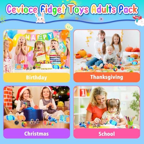Cevioce 10Pcs Fidget Toys Adults Pack,Stocking Stuffers for Teens Boys Girls,Autism Sensory Toys with Fidget Spinner Slug Magnetic Rings,Squishy Fidget Toys ADHD Stress Relief,Party Favor for Kid-BO
