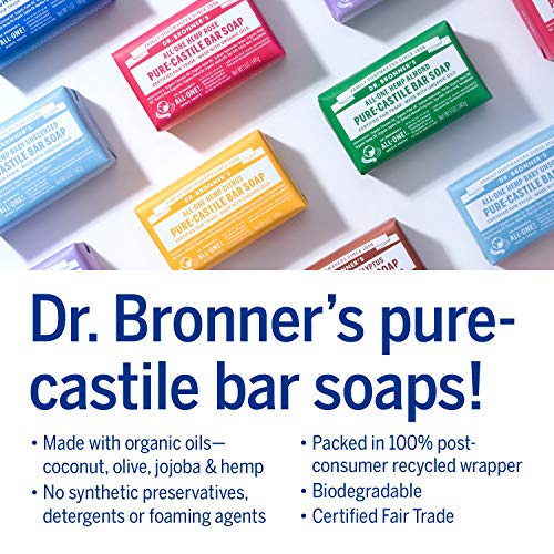Dr. Bronner's - Pure-Castile Bar Soap (Rose, 5 ounce, 6-Pack) - Made with Organic Oils, For Face, Body and Hair, Gentle and Moisturizing, Biodegradable, Vegan, Cruelty-free, Non-GMO