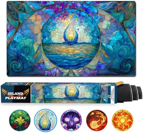 MTG Playmat, TCG Card Game Playmat, Stitched Edge, Non-Slip Rubber Bottom - 24 x 14 inch - Island