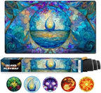 MTG Playmat, TCG Card Game Playmat, Stitched Edge, Non-Slip Rubber Bottom - 24 x 14 inch - Island