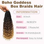 Goddess Box Braids Crochet Hair 14 Inch 7 Packs Boho Hair for Women Pre Looped Crochet Box Braids with Curly Ends, T1B/3/27