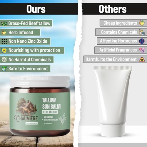 Herb-Infused Grass Fed Tallow Sun Balm SPF 30 (4 oz) | Non Nano Zinc, | Daily use Sun Balm for Face/Body | Beef tallow for skin | Deep moisturizing
