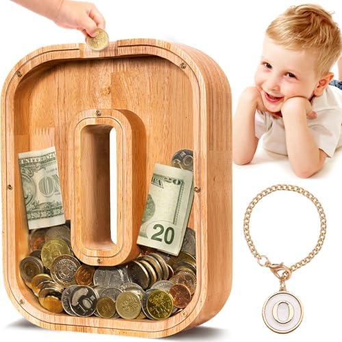 SummiDate Wooden Letter Piggy Bank| Piggy Bank for Boys Girls Toddler| Alphabet O Money Bank| Coin Bank Birthday Gift for Kids|Birthday Gift for Kids (O)
