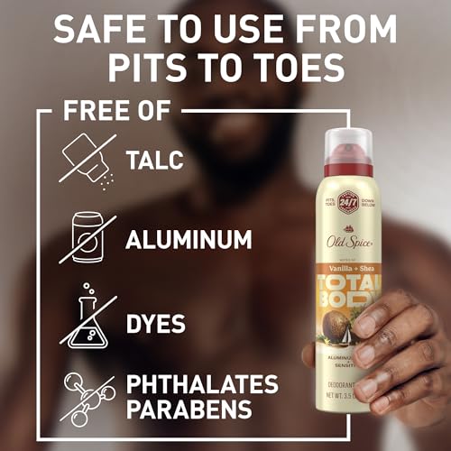 Old Spice Whole Body Deodorant for Men, Total Body Deodorant, Vanilla + Shea, Aluminum Free Deodorant Spray for 24/7 Freshness // Dermatologist Tested Whole Body Deodorant, 3.5 oz