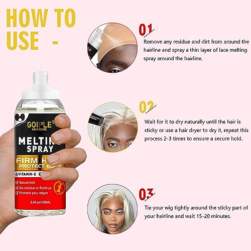 Lace Melting Spray Glue-Less Hair Adhesive for Wigs, Lace Bond Adhesive Spray Wig Melting Spray for Closure Front Extensions, Melting Spray for Lace Wigs Natural Finishing Hold Protect Edge Kit