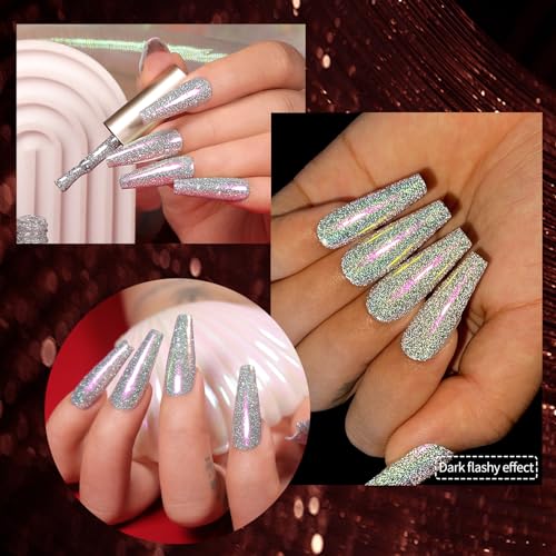 Born Pretty Reflective Red Glitter Gel Polish Christmas Glitter Gel Polish Sparkly Shiny Disco DJ LED Nail Polish Varnish Silver Red Black Colors Collection 6PCS 7ML
