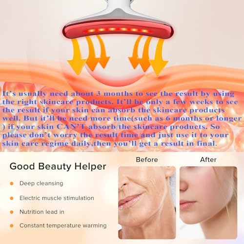 Face Neck Massager with 7-Color Light Modes for Skin Care,Tightening,Smoothness - Red LED Light Therapy Device Triple-Action Beauty Tool