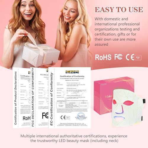 Led Face Mask Light Therapy,Red Light Therapy for Face and Neck,7 Colors LED Facial Skin Care Mask,5 Level Brightness Adjustment,309 LED Beads Can Be Used at Home,White Green