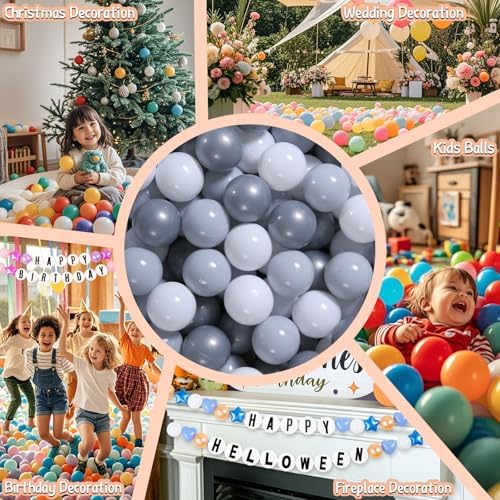 GOGOSO Ball Pit Balls for Toddler, Baby Plastic Playballs Kids Soft Pastel Pelotas Non-Toxic BPA-Free Gray+Pearl Gary+ White, 100 Balls