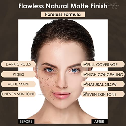 FOCALLURE PerfectBase Lasting Poreless Liquid Foundation, Medium to Full Coverage with Matte Finish, Covers Blemishes & Under-Eye Circles for All Skin Types, CP32 AMBER