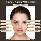 FOCALLURE PerfectBase Lasting Poreless Liquid Foundation, Medium to Full Coverage with Matte Finish, Covers Blemishes & Under-Eye Circles for All Skin Types, CP32 AMBER