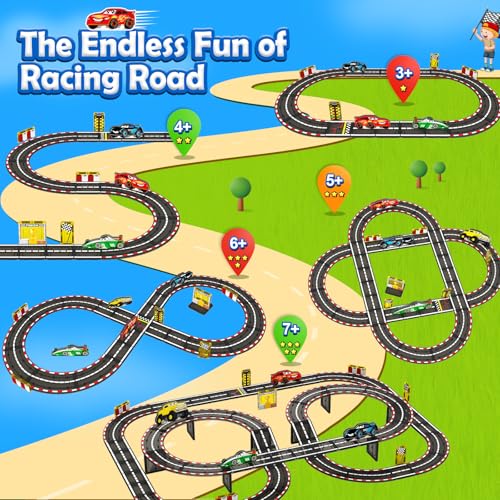 IGIVI Magnetic Tiles Racing Track & Road Expansion Set with Magnet Car, Magnetic Block Building Toys Games for Toddler Kids, STEM Montessori Toys for 3+ Year Old Boys & Girls, Car Lovers Must Haves