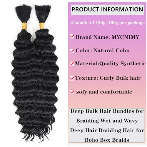 Deep Wave Bulk Hair For Braiding Hair 18inch 300g Wet And Wavy No Weft Quality Synthetic Hair Braiding Extensions For Boho Braids Natural Color 4 Bundles/Pack