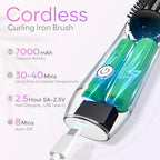 Cordless Curling Iron Brush, 2024 New Portable Travel Curling Iron Mini Brush for Women, 7000Mah USB Rechargeable Curling Wand Brush with Negative Ion, White