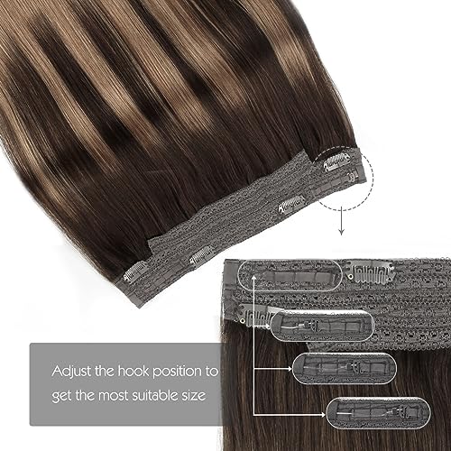Sassina Invisible Wire Hair Extensions Real Human Hair with Transparent Wire Adjustable Size Secure Clips Natural Straight Secret Miracle Hairpiece, Balayage 2-6 20 Inch 100 Gram