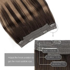 Sassina Invisible Wire Hair Extensions Real Human Hair with Transparent Wire Adjustable Size Secure Clips Natural Straight Secret Miracle Hairpiece, Balayage 2-6 20 Inch 100 Gram